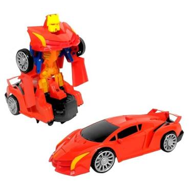 Imagem de Carrinho de Brinquedo Transforma em Robô com Luzes e Sons para Crianças Carrinho Transformer Infantil Vermelho
