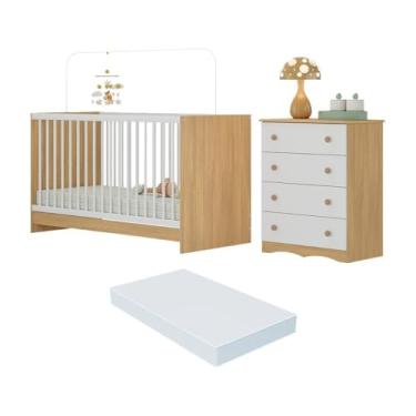 Imagem de Berço 3 em 1 com Colchão Incluso e Cômoda 4 Gavetas Serena Multimóveis Mp4777 Madeirado/branco