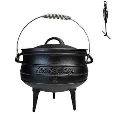 Imagem de Caldeirão de ferro fundido pré-temperado – Pote africano de 6 litros com tampa – Forno holandês de 3 pernas para acampar e cozinhar em fogo – Utensílios de cozinha duráveis ao ar livre