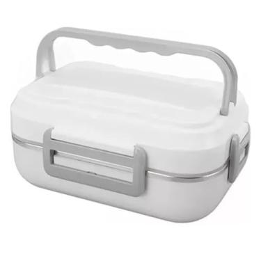 Imagem de Marmita Elétrica Portátil Veicular de Aço Inoxidável Para Carro Uber Casa Lancheira Térmica 12V,110V, 220V (Bivolt) C/ 3 Divisórias Inox (Branco)