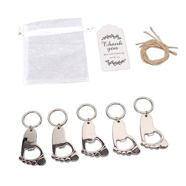 Imagem de Alomejor Favores de chá de bebê, Decorações de Festa, Lembranças de Chaveiro Com Pegada Com Sacos de Organza, Etiquetas de Agradecimento para Materiais de Comemoração de Meninos