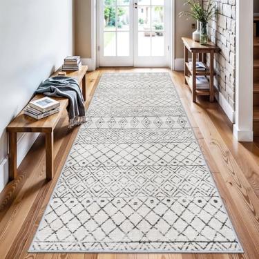 Imagem de BYYVOO Tapete de corredor marroquino 3x8 corredor: corredores laváveis de fazenda - Tapetes de cozinha macios antiderrapantes - Tapete neutro moderno para piso interno para quarto, entrada, lavanderia