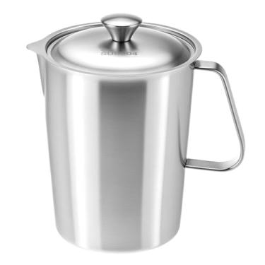 Imagem de QWORK Copo medidor de aço inoxidável 304 1,984 g com tampa, jarro de metal de marcação em escala dupla, copos graduados de boca grande com marcação e alça, 12 x 22 cm