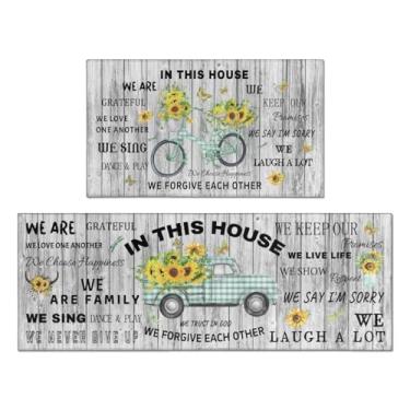 Imagem de QXWREL Tapetes e tapetes de cozinha Farmhouse, conjuntos de 2 peças para piso, tapete e corredor de cozinha vintage branco girassol, tapete lavável na máquina para decoração de corredor de cozinha 43