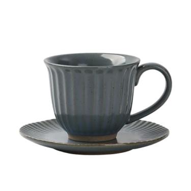 Imagem de Caneca de chá Conjunto de xícara e pires café cerâmica retrô com latte, europeia simples feita à mão Xícaras de café(Blue)