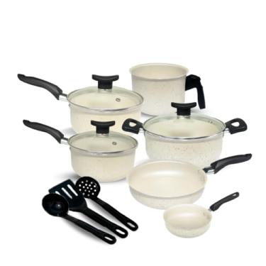 Imagem de Jogo de Panelas Antiaderente Premium 9 Peças com Tampas de Vidro – Conjunto Elegance Alumínio(Granito)