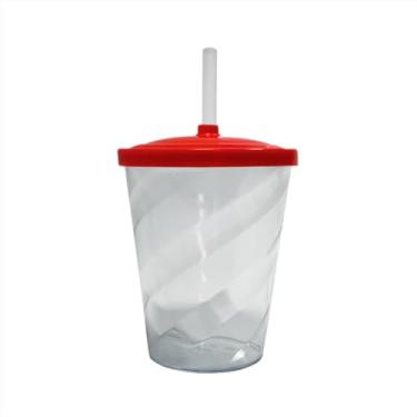 Imagem de Kit 10 Copo Twister Cristal Acrílico 300ml Com Tampa Colorida Canudo Lembrança De Festa (Vermelho)