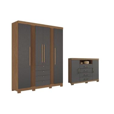 Imagem de Guarda Roupa +1Cômoda QC285 Jatobá/Grafite - Santos Andirá