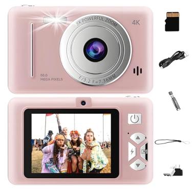 Imagem de Câmera digital 1080P FHD 44MP com zoom digital de 16x, estabilizador de imagem, função para jogos e cartão de 32GB para adolescentes, idosos e iniciantes. (Rosa)