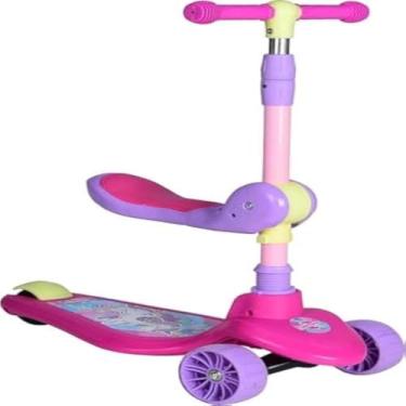 Imagem de Patinete dobravel infantil com assento removivel e rodas luminosas, rosa.