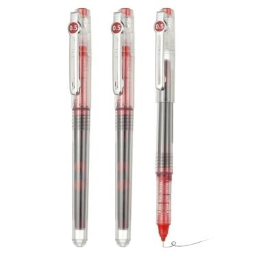 Imagem de PATIKIL Caneta esferográfica de tinta líquida vermelha, 3 peças de grande capacidade de secagem rápida de 0,5 mm canetas de ponta fina, para escritório, arte, artesanato, scrapbooks, escrita em diário
