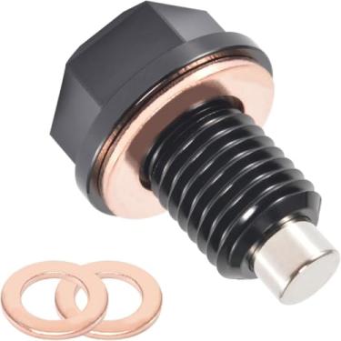 Imagem de PFCKE Tampão de drenagem de óleo M12 x 1,5 cm plugue magnético de drenagem de panela de óleo T6 alumínio aeronáutico, com 3 arruelas de cobre vermelho, adequado para a maioria dos BMW, Mercedes, Yamaha, Kawasaki, Ducati, Harley etc.