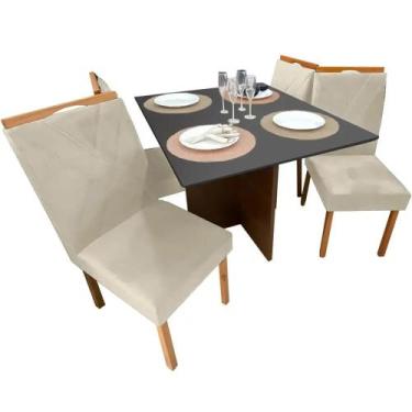 Imagem de Mesa de Jantar Helo 90x90cm em Linho com 4 Cadeiras California Poliman