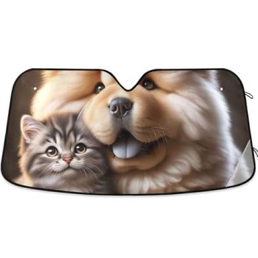 Imagem de Guarda-sol personalizado Chow Chow Cachorro Gatinho Gato para Para-brisa de Carro Engraçado Universal Impressão Dobrável Automotivo Protetor Solar M, 139.7 cm x 70.1 cm
