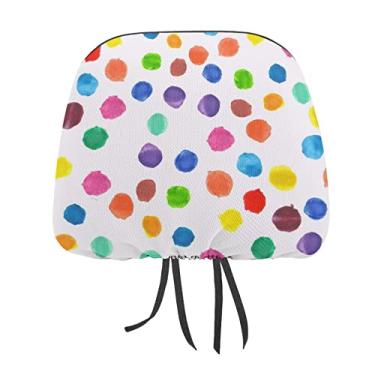 Imagem de Aquarela colorida sem costura desenhada à mão bolinhas em branco 2 peças capas protetoras de encosto de cabeça para assento de carro universal, capa macia para encosto de cabeça de carro, acessórios