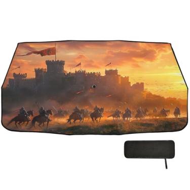 Imagem de Cavaleiros e cavalos para-brisa de carregamento para caminhões proteção de isolamento térmico toldo de carro dobrável guarda-chuva de para-brisa, persianas de janela automática