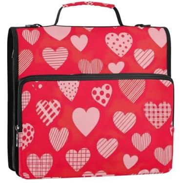 Imagem de Organizador divertido de fichário com zíper, 3 fichários de 3,8 cm, coração dos namorados, vermelho, vários bolsos, pasta grande, pasta escolar, bolsa com alça de ombro, 34,5 x 31,5 x 9 cm
