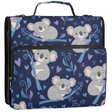 Imagem de Organizador de fichário com zíper fofo desenho animado azul coalas 3,88 cm 3 argolas bolsa de fichário grande para escola secundária resistente com alça de armazenamento estojo portfólio com alça