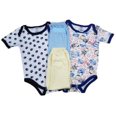 Imagem de Kit C4 Peças Body mijão Roupa Bebê Estampada 4 Peças Algodão - Batutin