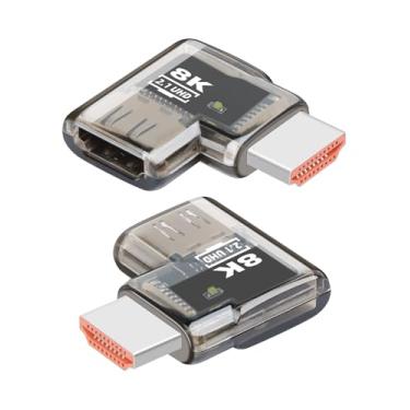 Imagem de RIIEYOCA Adaptador HDMI 2.1 8K 90 graus, conector extensor HDMI macho e fêmea de ângulo reto HDMI macho para fêmea com 8K @60Hz, 4K @120Hz, para HDTVs, PC, laptop, projetores, monitores (pacote com 2)