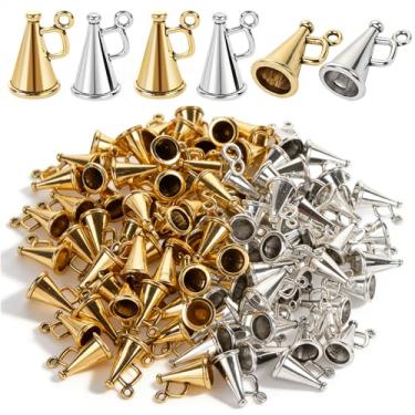 Imagem de BENOSPACE 100 pingentes de liga de megafone de torcida vintage pingentes de chifre prata dourado alto-falante pingente de líder de torcida para fazer joias, pulseiras faça você mesmo, colares