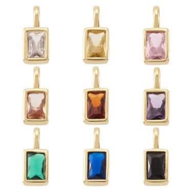 Imagem de Spritewelry Pingentes de pedra do mês de nascimento com pingentes de zircônia cúbica dourada, geométrico, redondo, triângulo, strass, pingentes para pulseiras, joias, artesanato DIY, Small, Zircônia