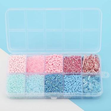 Imagem de YDJIANCAI 10 compartimentos de vidro 2 mm contas de tubo de semente contas pequenas de dois tons, para fabricação de joias, suprimentos de artesanato DIY para brincos, pulseiras, colares (cor: azul pó