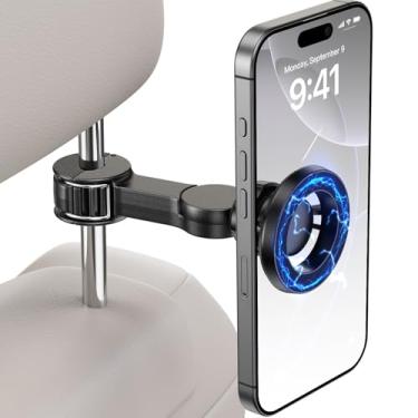 Imagem de JDHDL Suporte de telefone Magsafe para encosto de cabeça de carro, suporte de telefone com força magnética forte de 2,7 kg, suporte de carro para todos os telefones, iPhone, iPad, acessórios de viagem