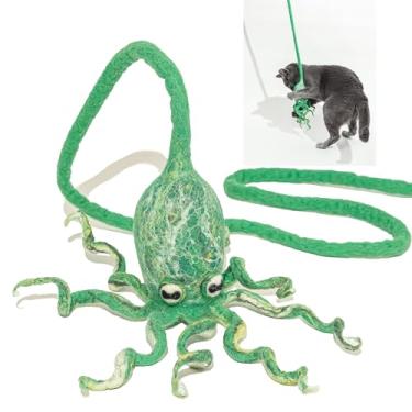 Imagem de Cat in the Box Ink Floyd Brinquedo de polvo de lã com um cordão de 1,2 m para gatos em ambientes internos. Kicker Teaser Wand String Plush para gatinhos ativos. Sem erva-dos-gatos. (alga marinha