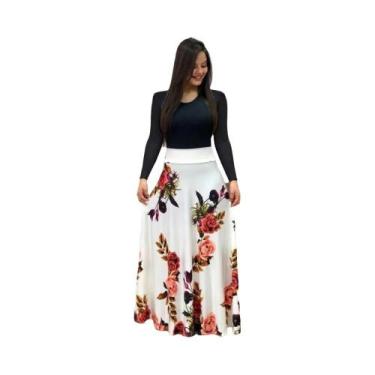 Imagem de Vestido Feminino Estampado Floral Grande Com Manga Curta Estilo Europe