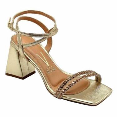 Imagem de Sandália Feminina Vizzano Salto Grosso com Tiras no Tornozelo e Strass Ouro/Rosa-Feminino