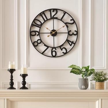 Imagem de Alarmore Relógio de parede grande de 76 cm, silencioso operado por bateria, sem tique-taque, de metal preto para decoração de sala de estar, relógio decorativo extragrande para casa, escritório, casa
