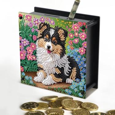 Imagem de LazyFold 1 kit de cofrinho de arte de diamante, filhote fofo faça você mesmo, pintura acrílica de diamante, caixa de economia de dinheiro, caixa de desafio com diamantes para presente de aniversário