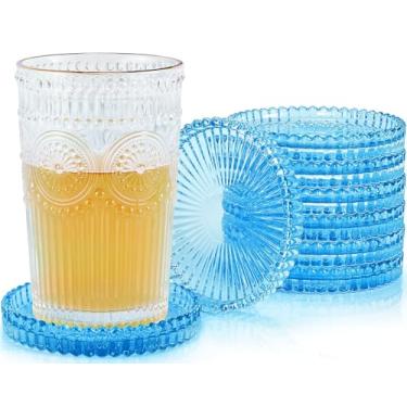 Imagem de Castiçais de vidro, conjunto de 8 placas de pilar de cristal para copos modernos para bebidas, peça central, decoração de casa, cozinha, sala de estar, pátio, casamento, Halloween, Natal, festa, azul