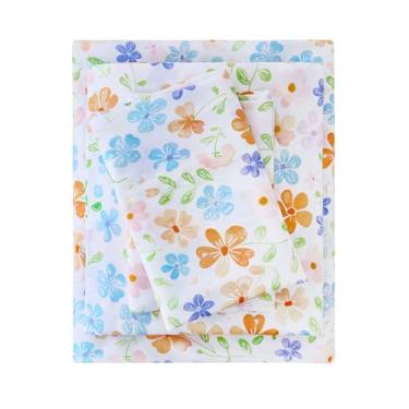 Imagem de MCO Jogo de lençol de solteiro infantil, microfibra macia para meninos e meninas, 3 peças de lençol de solteiro respirável, flores multicoloridas