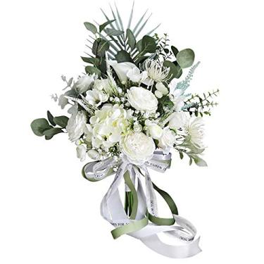 Imagem de pcagfaajmh Noiva segurando flores Sen casamento mobiliário doméstico simulação floral flores flores casamento adereços flores casamento flores - feito à mão (cor: multicolorido tamanho: 55 cm x 40 cm)