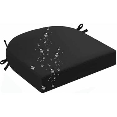 Imagem de Almofadas para cadeiras de exterior com amarras, formato em U, para uso em móveis de pátio e mesas de jantar.