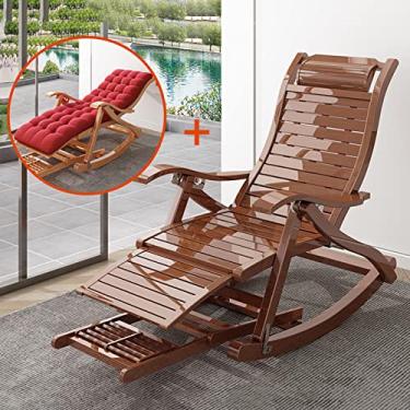 Imagem de ONDHGFBGB Cadeira multifuncional reclinável ajustável de 5 velocidades com encosto pode suportar 200 kg cadeira de balanço de bambu ao ar livre