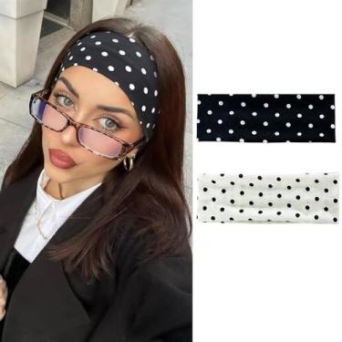 Imagem de papasgix Faixa de cabeça feminina de bolinhas, faixa de cabelo elástica larga preta e branca com acessórios de cabelo Dot Y2K para festas diárias (preto + branco)