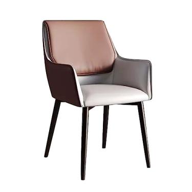 Imagem de AkosOL Cadeira estofada de couro escandinava, cadeiras de jantar de patchwork com apoio de braço, cadeira lateral de cozinha, assento acolchoado e pernas de metal resistente, cadeira de mesa para