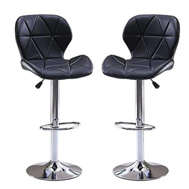 Imagem de AkosOL Banco de bar giratório ajustável, conjunto com 2, banquinho de cozinha, banco de metal com encosto e apoio para os pés para cozinha e casa, preto