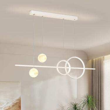 Imagem de Luminária pendente LED para mesa de jantar, 32W, moderna, com regulagem de intensidade e controle remoto, ideal para sala de estar, cozinha e sala de jantar (branca).