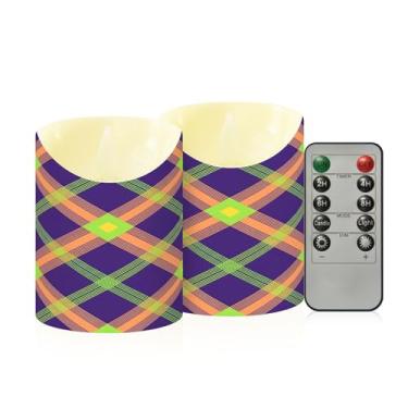Imagem de Wassud Pacote com 2 velas xadrez sem chama de carnaval com controle remoto, velas realistas cintilantes com temporizador, velas decorativas para Natal, casamento, festa, decoração de casa pequena