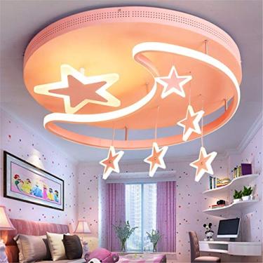 Imagem de Luminária de teto infantil LED, luminária pendente moderna e criativa em ferro acrílico com estrelas, luas e nuvens para decoração de quarto infantil, sala de estar e quarto de crianças. Des
