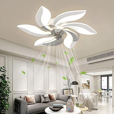 Imagem de Luminária de teto LED com ventilador de teto, design moderno e criativo, 5 lâmpadas, silenciosa, velocidade do vento ajustável e controle remoto (branca).