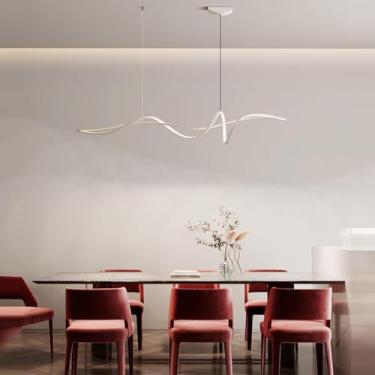 Imagem de Luminária pendente de mesa de jantar LED, moderna e criativa, com design ondulado e intensidade regulável, controle remoto e altura ajustável, ideal para iluminação interna de cozinhas (bran