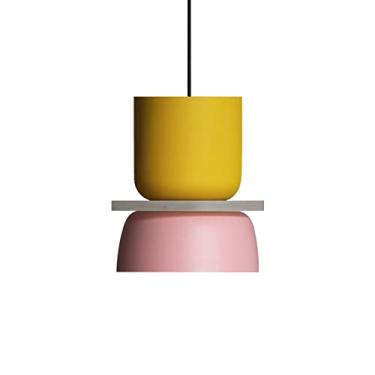 Imagem de Luminária pendente estilo celeiro na cor macaron, luminária suspensa nórdica moderna, lustre criativo e colorido em estilo art déco para ilha de cozinha, sala de jantar, café ou bar (amarelo
