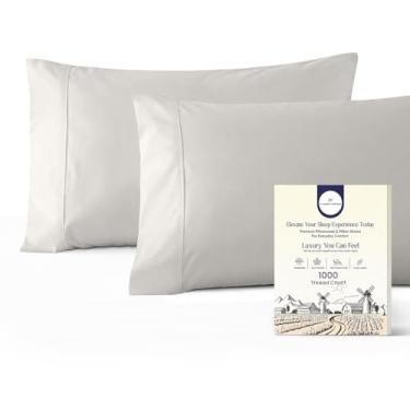Imagem de Conjunto de 2 fronhas 1000 fios cinza claro padrão de 2 fronhas Queen 100% algodão egípcio com fibra longa de cetim de algodão trançado sedoso macio como hotel capas de travesseiro para dormir
