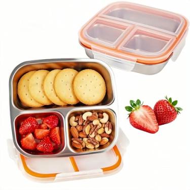 Imagem de Eechen Charm Lancheira Bento de aço inoxidável – Lancheira de metal à prova de vazamento com 3 compartimentos, pode ser lavada na lava-louças, portátil para escritório, viagens, piqueniques,