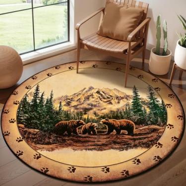 Imagem de FRAMICS Tapete redondo rústico de 1,5 m lavável para sala de estar, tapete de quarto de urso de lã sintética macia, antiderrapante, tapete de chão de fazenda, tapete circular discreto para sala de